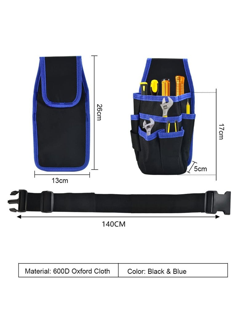 Waist Tool Bag Canvas Tool Pouch Tool Organiser Bag Small Pocket Tool Bag with Adjustable Nylon Belt for DIY Electricians Technician Carpenters Joiner Builders Black - Image 2